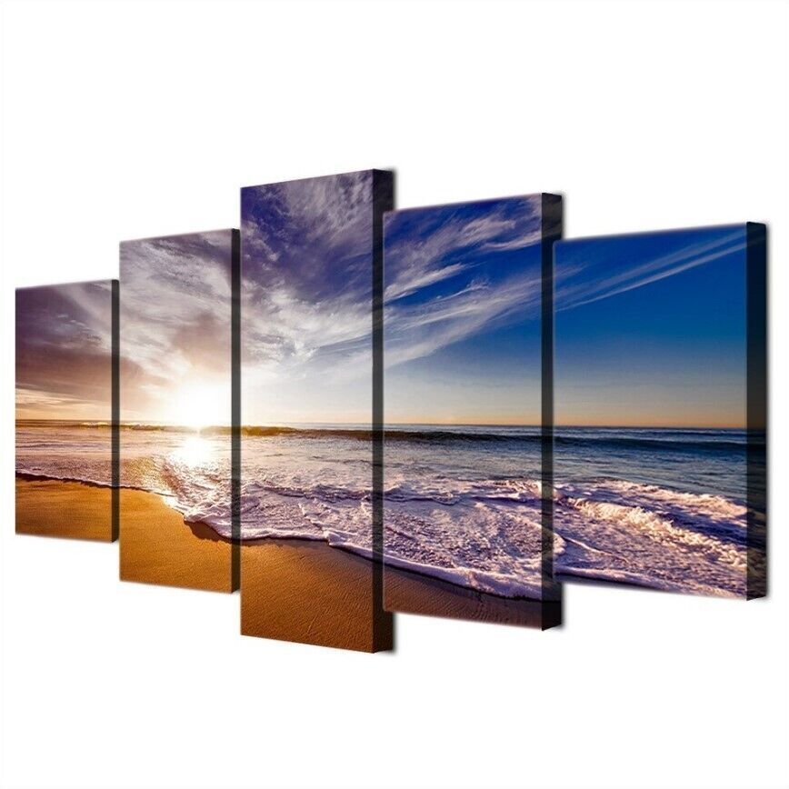5Pcs Wall Art Canvas Painting Picture Home Decor Modern Abstract Beach Shoreline