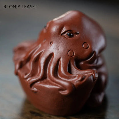 1pc 1.93" Chinese Yixing Purple Clay Tea Pet Octopus Statue Handmade Sculpture