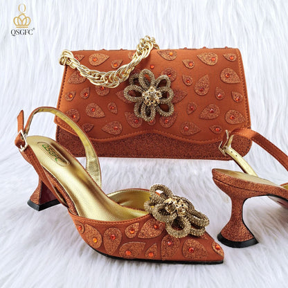 Classic Style Women's Hand Bag Matching High Heels Wedding Party Shoe Bag Set