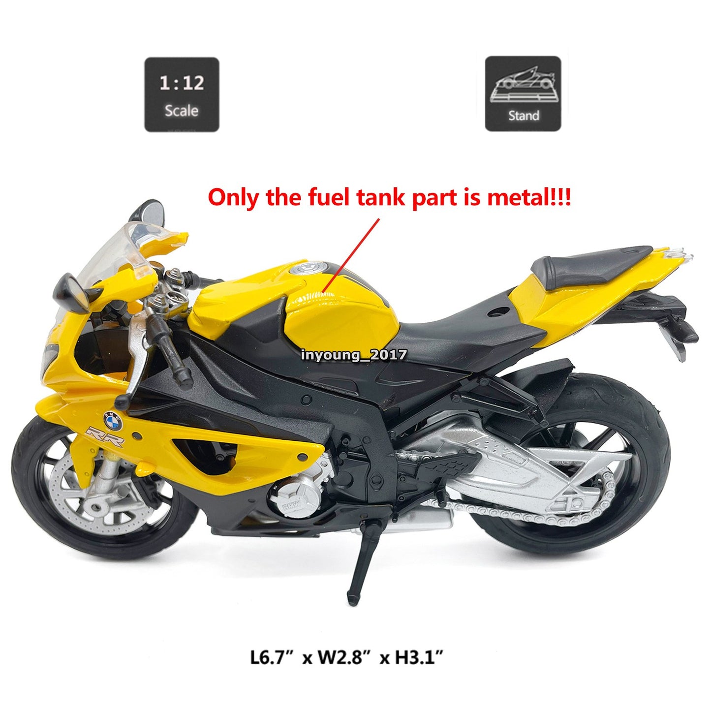 1/12 BMW S1000RR Motorcycle Model Toy Diecast Toy Vehicle for Kids Boys Yellow