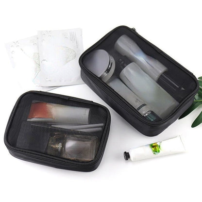Black Mesh Cosmetic Bag Travel Toiletry Kit Transparent Makeup Organizer Pouch