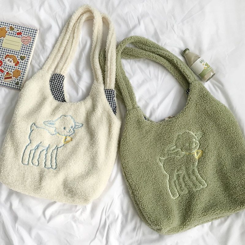 Fabric Shoulder Bag Handbag Tote Large Embroidery Shopper Bag Canvas Polyester