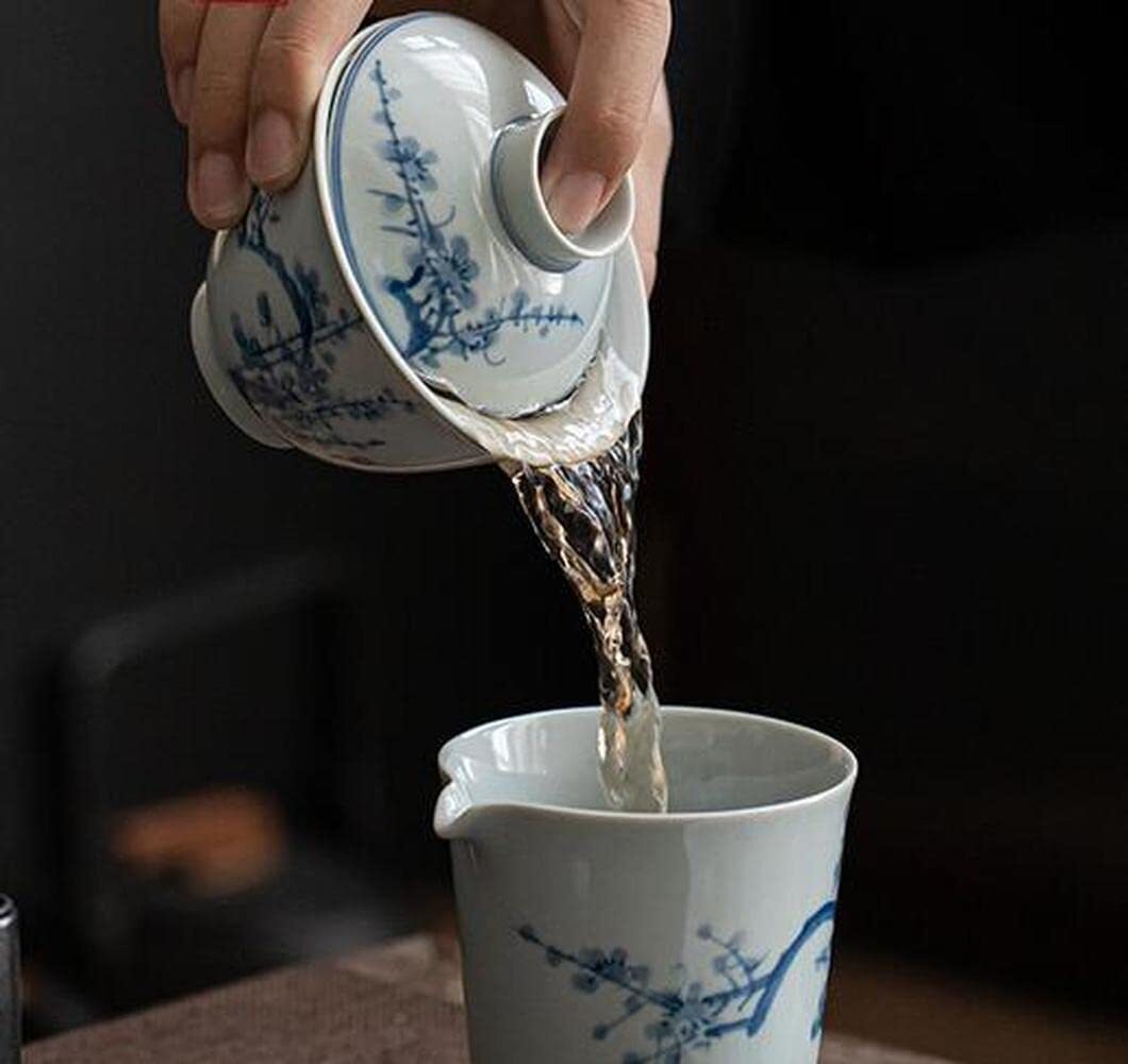 160ml Antique Blue White Porcelain Gaiwan Tea Bowl Kung Fu Tea Set Tureen