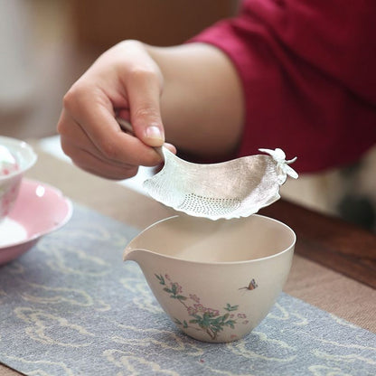 Tin Ginkgo Leaf Tea Strainer with Silver Butterfly Inlay