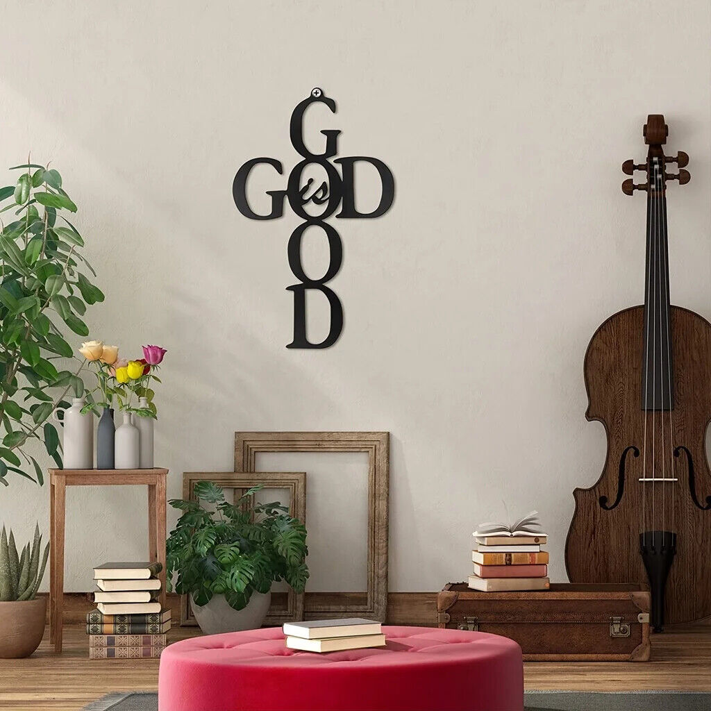 1pc God Is Good Black Cross Metal Wall Art - Inspirational Wall Decor