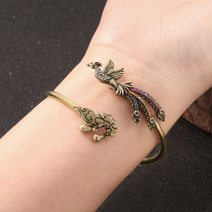 Chinese Style Brass Phoenix Cloud Bracelet Vintage Open Copper Bangle Jewelry