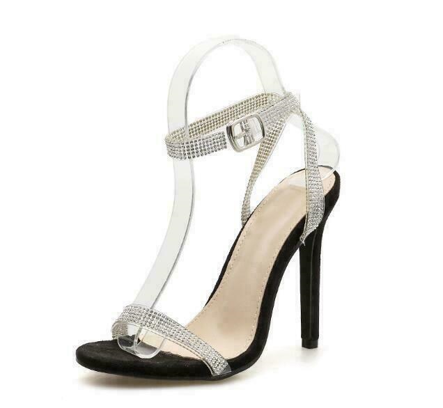 Europe Ladies Women Sandals Ankle Strap Rhinestone High Heel Stiletto Party Sexy