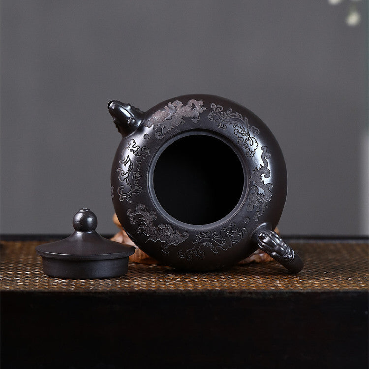 Original Ore Black Clay Tea Pot Yixing Zisha Handmade Pot 220ml Marked Teapots