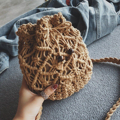 Cotton Woven Shoulder Bag Handmade Crossbody Knitted Bucket Straw Bags Polyester