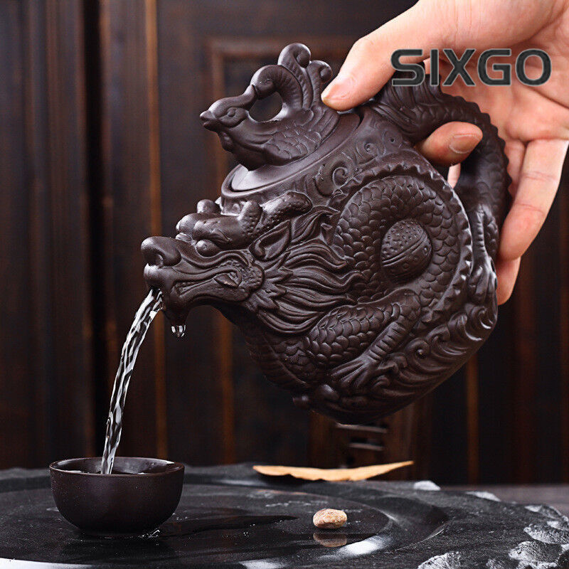Ceramic Teapot Tea Pot Dragon Phoenix Tea Kettle Tea Infuser Purple Clay Tea Set