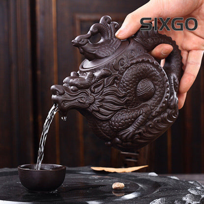 Ceramic Teapot Tea Pot Dragon Phoenix Tea Kettle Tea Infuser Purple Clay Tea Set
