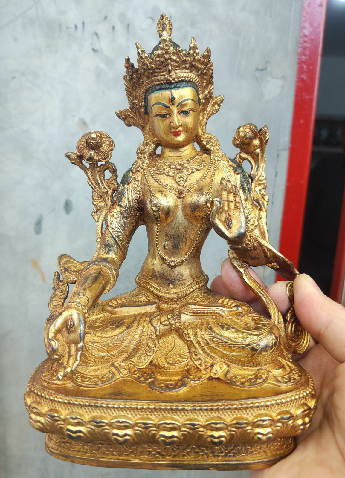 Genuine Handmade Old Tibetan 8" Bodhisattva Tara Avalokiteshvara Buddha Statue