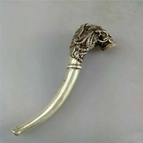 Chinese Old Xizang Silver and Bronze Smoking Tool Statue Sacred Faucet Pipe -