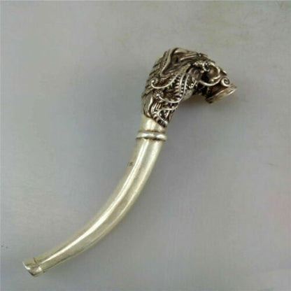 Chinese Old Xizang Silver and Bronze Smoking Tool Statue Sacred Faucet Pipe -