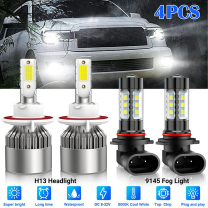 4 Bulbs Cambo kit Fog Light + 8000K LED Headlight Hi/Lo For 2004-2014 Ford F-150