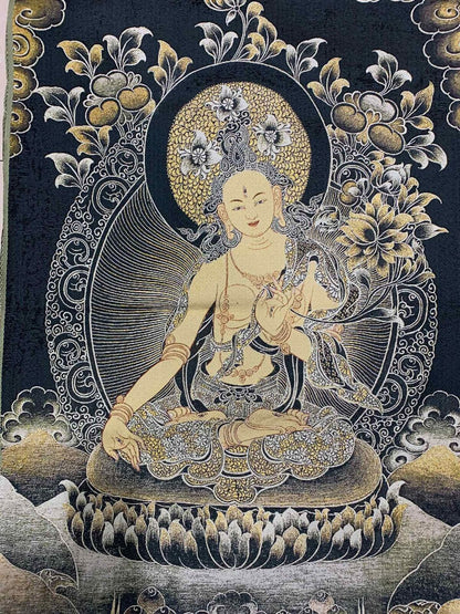 36" Tibet Tibetan Cloth Silk Buddhism Tara Guanyin Kwan-yin Tangka Thangka Mural
