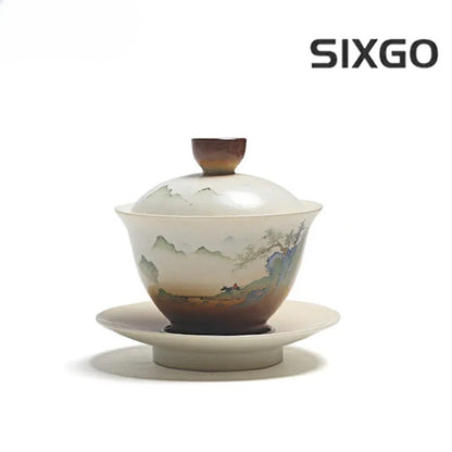 Chinese Gaiwan Ceramic Tea Bowl Creative Handmade Tea Infuser Household Tea Set