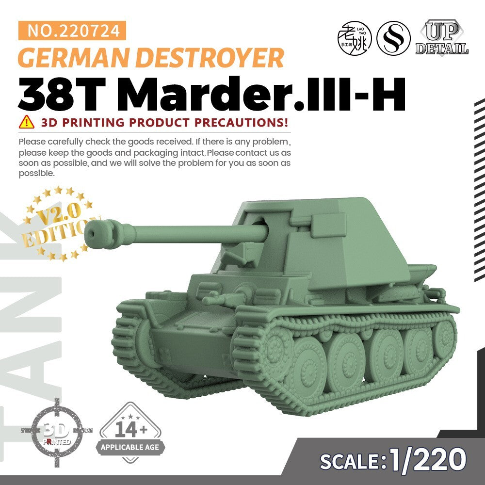 SS724 1/200/220/700 Military Model Kit German 38T Marder.III-H Destroyer
