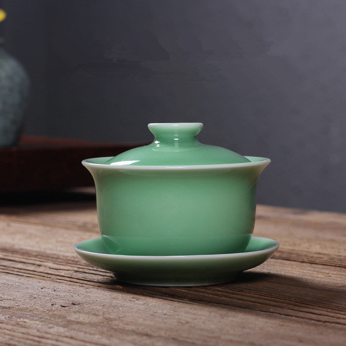 Real Longquan Celadon Gaiwan China Tea Bowl Porcelain Cup Saucer Marked Tea Bowl