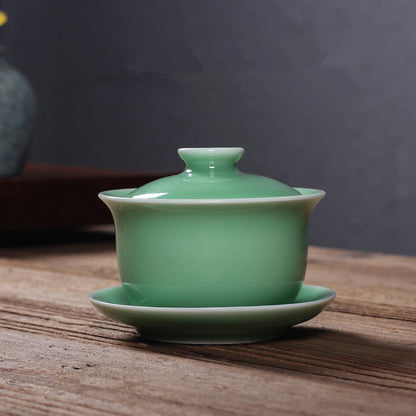 Real Longquan Celadon Gaiwan China Tea Bowl Porcelain Cup Saucer Marked Tea Bowl