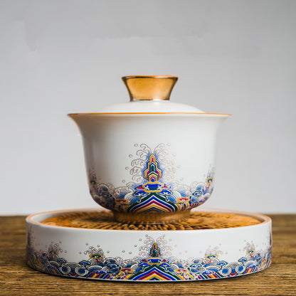 Jingdezhen Porcelain Gaiwan + Holder Cup Saucer Ceramic Tureen Tea Bowl Lid New