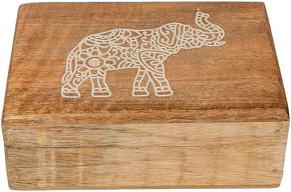 Hand Crafted Wooden Jewelery Box with Elephant Design Trinket Box Treasure Chest