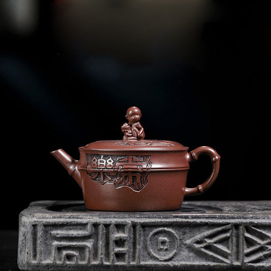 165ml Yixing Purple Clay Teapots Handmade Monkey Lid Pot Purple Mud Kettle