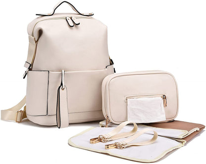 7-in-1 Baby Diaper Bag Solid PU Leather Mummy Maternity Bag Bags Changing Pad
