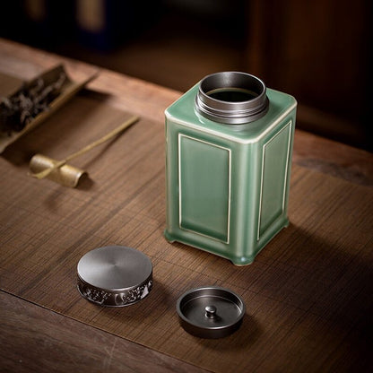 Yue Kiln Celadon Windowed Tea Cans Ceramic Tea Warehouses Household Pu'er Tea