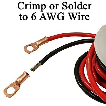 10 Pack 6 AWG 3/8" Bare Copper Ring Terminals, Heavy Duty Battery Cable Lugs