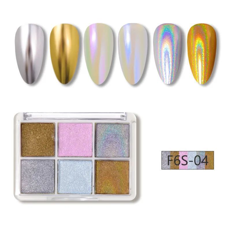 Nail Art Glitters 6 Colors Powder Metallic Laser Holographic Pigment Dust Polish