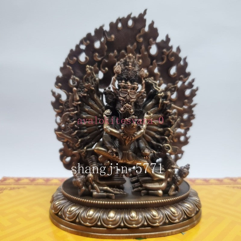 Nepal Tibetan Pure Copper Vajra Double Body Protector Buddha Statue Precision