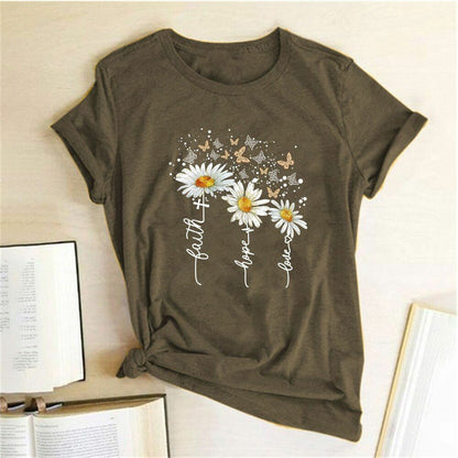 Women T-shirt Print Short Sleeve Casual Tee Short Regular Broadcloth Cotton XXL