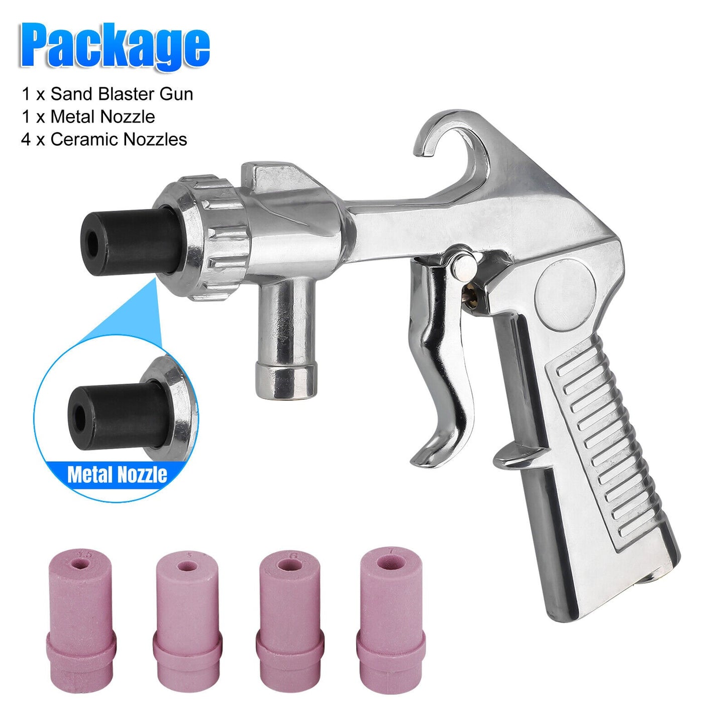 Sandblaster Air Part Abrasive Sandblasting Gun Sand Blaster W/ 4 Ceramic Nozzle