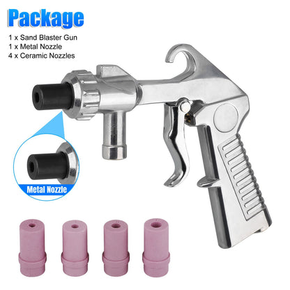 Sandblaster Air Part Abrasive Sandblasting Gun Sand Blaster W/ 4 Ceramic Nozzle