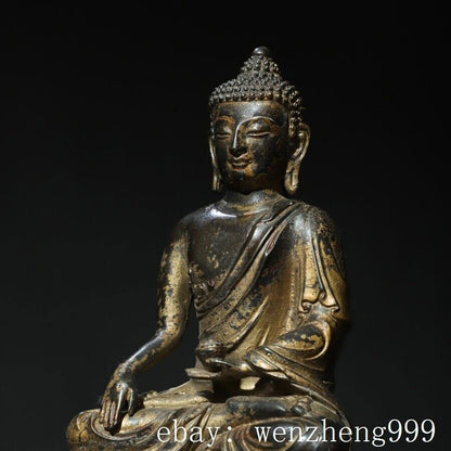 10"old Tibet Buddhism Temple Bronze Gilt Sakyamuni Shakya Mani Buddha Statue