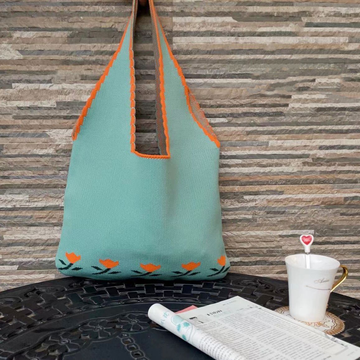 Soft Knitted Underarm Slouchy Bag Fashion Kawaii Cute Crochet Shopping Bag 40*60