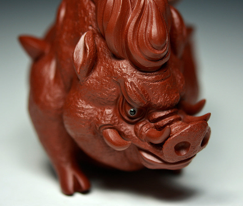 Full Handmade Tea Pet Wild Boar God Statue Real Yixing Zisha Dahongpao Clay Pig