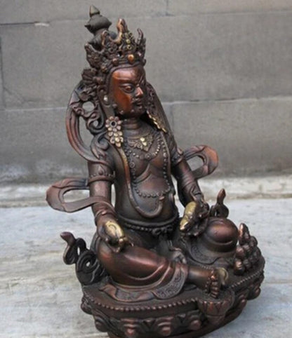 16cm Old Buddhism Bronze Jambhala Buddha Wealth God Tantra Statue