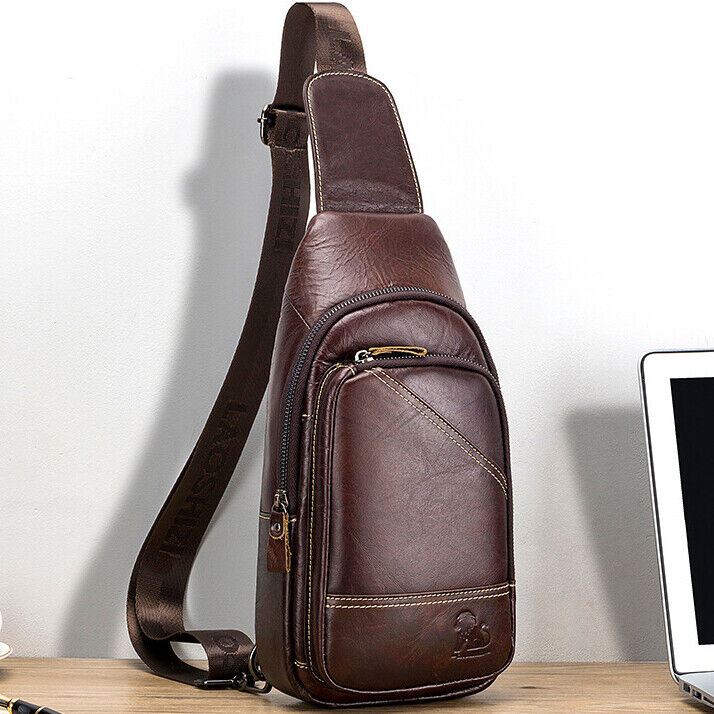 Men's Sling Backpack,100% Genuine Leather Chest bag Crossbody Bag Shoulder Bag