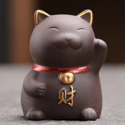 5.5cm Purple Sand Luck Cat Tea Pet Ornament Hand-carved Tea Play Decoration