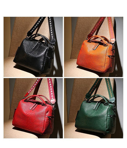 Crocodile Pattern Handbag Genuine Leather Elegant Shoulder Bag Wide Strap Totes