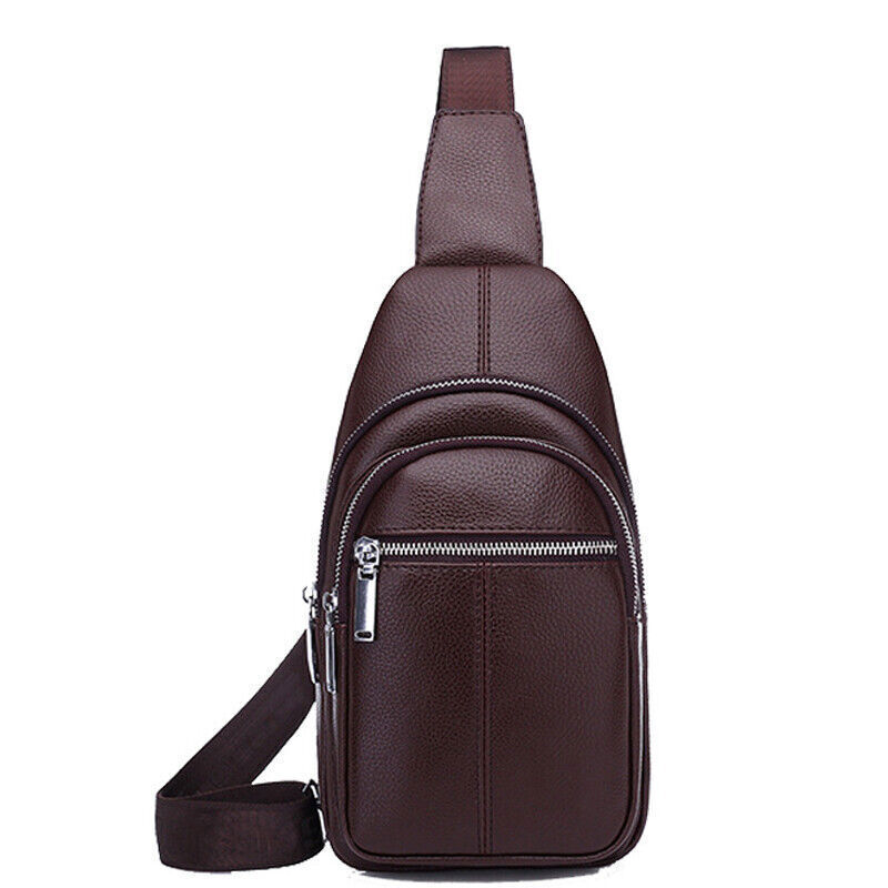 Sling Backpack Men's Genuine Leather Crossbody Chest Bag Sling Shoulder Bag