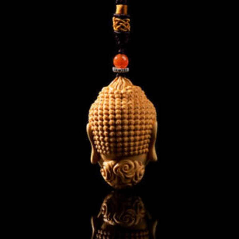 Boxwood Carved Buddha Devil Head Pendant Wooden Sculpture Statue Decor