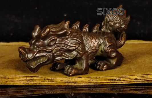 China Bronze Dragon Son Figure Statue Collectable Table Decoration Tea Pet
