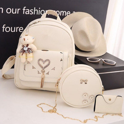 Leather Three Piece Backpack Sets Women Fashion Leather Backpack Card Holder 1PC