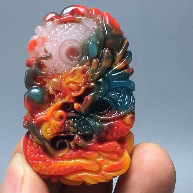 1pcs Natural Beauty Color Chalcedony - Hand-carved Dragon Pendant Decoration
