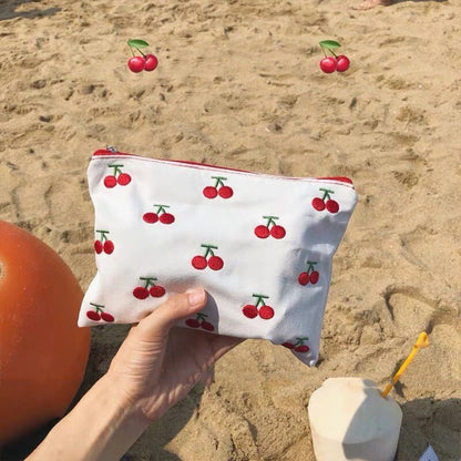 Fruit Printing Canvas Bag Traveling Make Up Case Organizer Pouch Pencil Purse