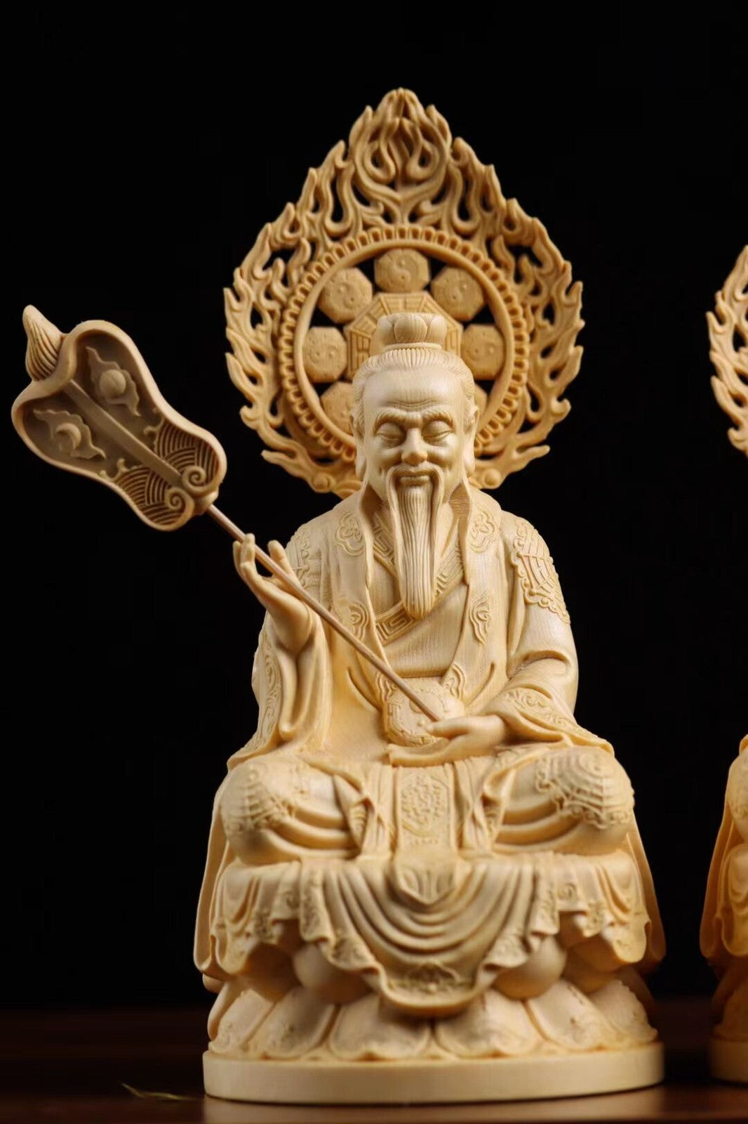 1Set 3Pcs Cypress Boxwood Wood Hand Carved Taoist Sanqing Statue