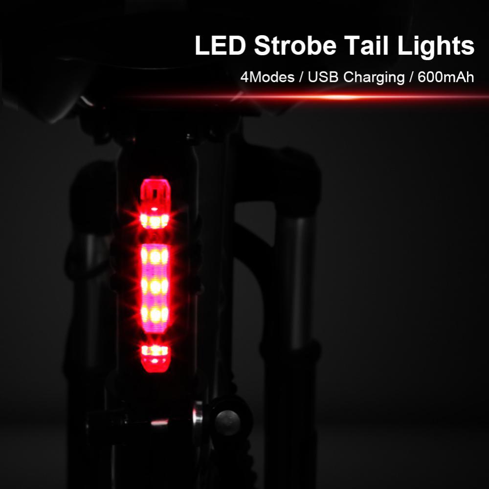 5 LED USB Rechargeable Bike Tail Light Bicycle Safety Cycling Warning Rear Lamp